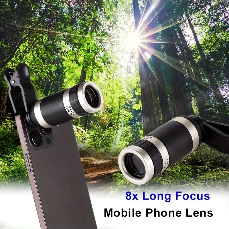 8x Telephoto Phone Lens Monocular Telescope Small Portable HD Lens with Phone Clip for Outdoor Activity Camping Hiking