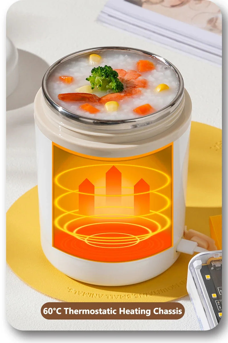 600ML USB Electric Heating Lunch Box Portable Picnic Milk Drink  Food Heater Stainless Steel Food Warmer Container 5V 12V 24V