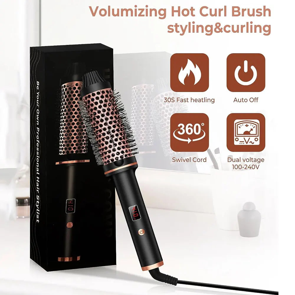 1.5 Inch Hair Curling Iron Brush Ceramic Thermal Brush Heated Round Brush Hair Electric Heating Brush Electric Hair Curler Comb