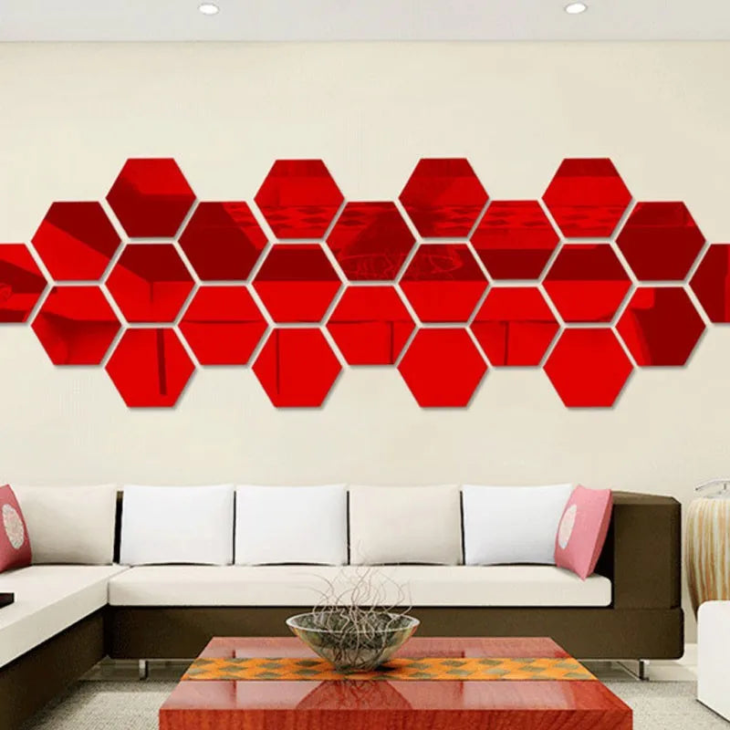 3D Hexagon Mirror Wall Stickers DIY Wall Mirrors Sticker Removable Self Adhesive Aesthetic Mosaic Tiles Decals Home Decoration