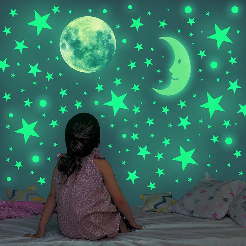 50/100Pcs 3D Star And Moon Luminous Wall Stickers Home Decorations Fluorescent Glow In The Dark For Kids Living Room Wall Decor