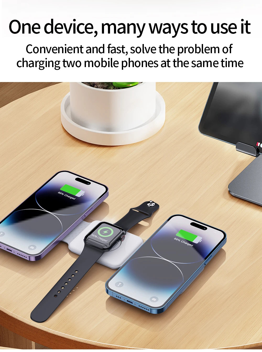 30W Magnetic Wireless Charger Pad Macsafe Foldable for iPhone 14 13 12 Pro Max Apple Watch 8 7 AirPods 3 in 1 Fast Charging Dock