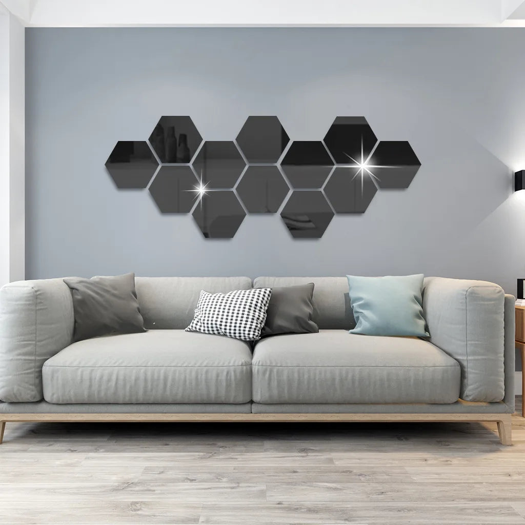 3D Hexagon Mirror Wall Stickers DIY Wall Mirrors Sticker Removable Self Adhesive Aesthetic Mosaic Tiles Decals Home Decoration