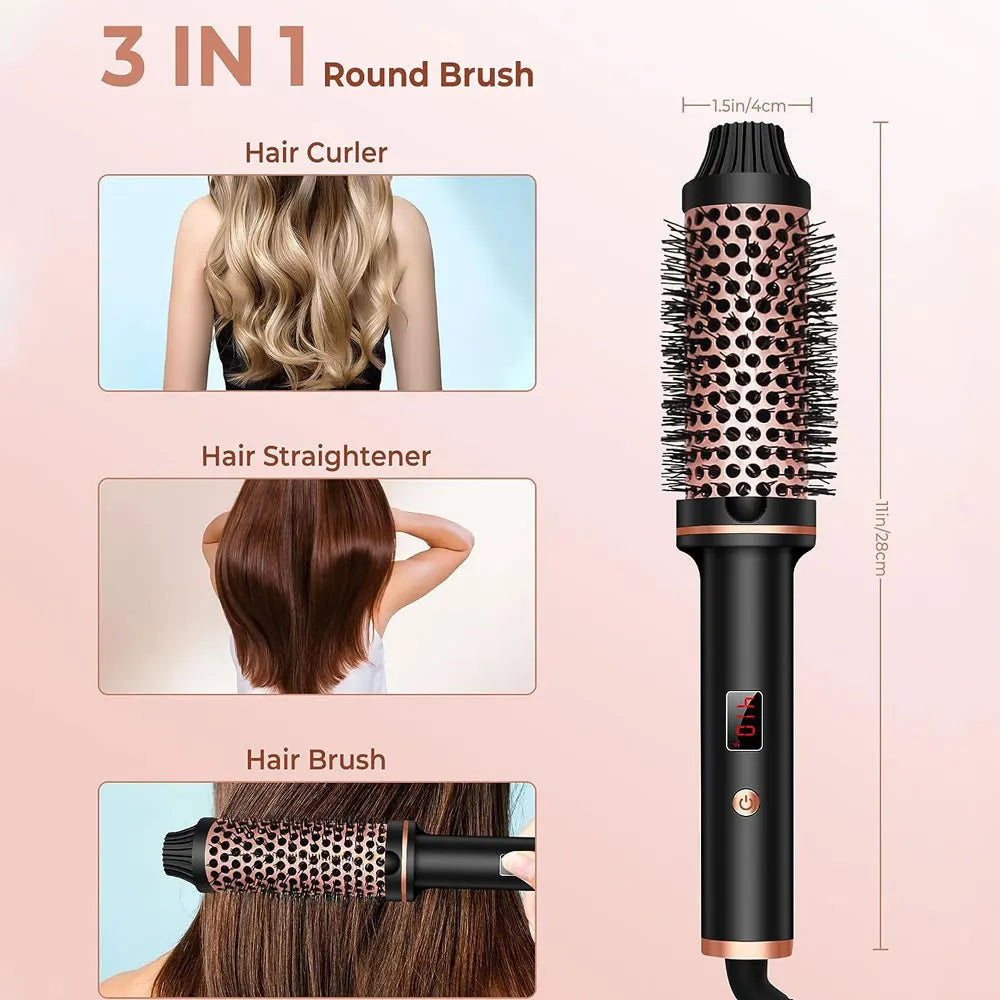 1.5 Inch Hair Curling Iron Brush Ceramic Thermal Brush Heated Round Brush Hair Electric Heating Brush Electric Hair Curler Comb