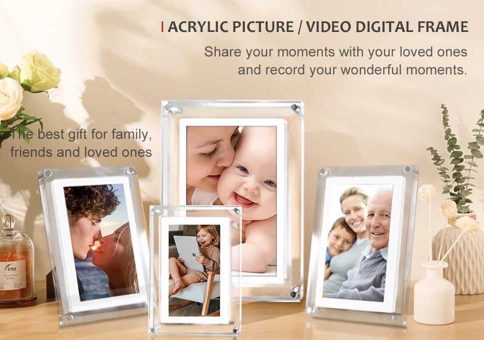 Acrylic Digital Photo Frame 5 Inch 1000mAh IPS Screen 2G Memory Volume button Speaker Type C Cut Gift for Loved Porta Retrato