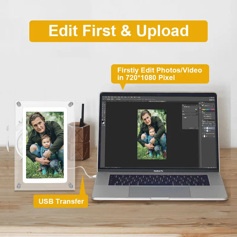 Acrylic Digital Photo Frame 5 Inch 1000mAh IPS Screen 2G Memory Volume button Speaker Type C Cut Gift for Loved Porta Retrato