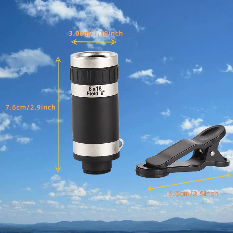 8x Telephoto Phone Lens Monocular Telescope Small Portable HD Lens with Phone Clip for Outdoor Activity Camping Hiking