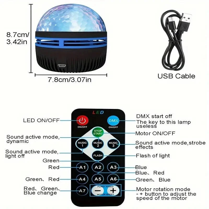 1pc RGB Projection Night Light,Led Table Lamp,Disco Stage Light, Home Theater, Ceiling,Room Decor, Christmas Gift,USB Powered