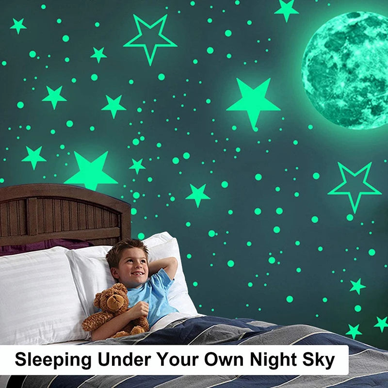 50/100Pcs 3D Star And Moon Luminous Wall Stickers Home Decorations Fluorescent Glow In The Dark For Kids Living Room Wall Decor