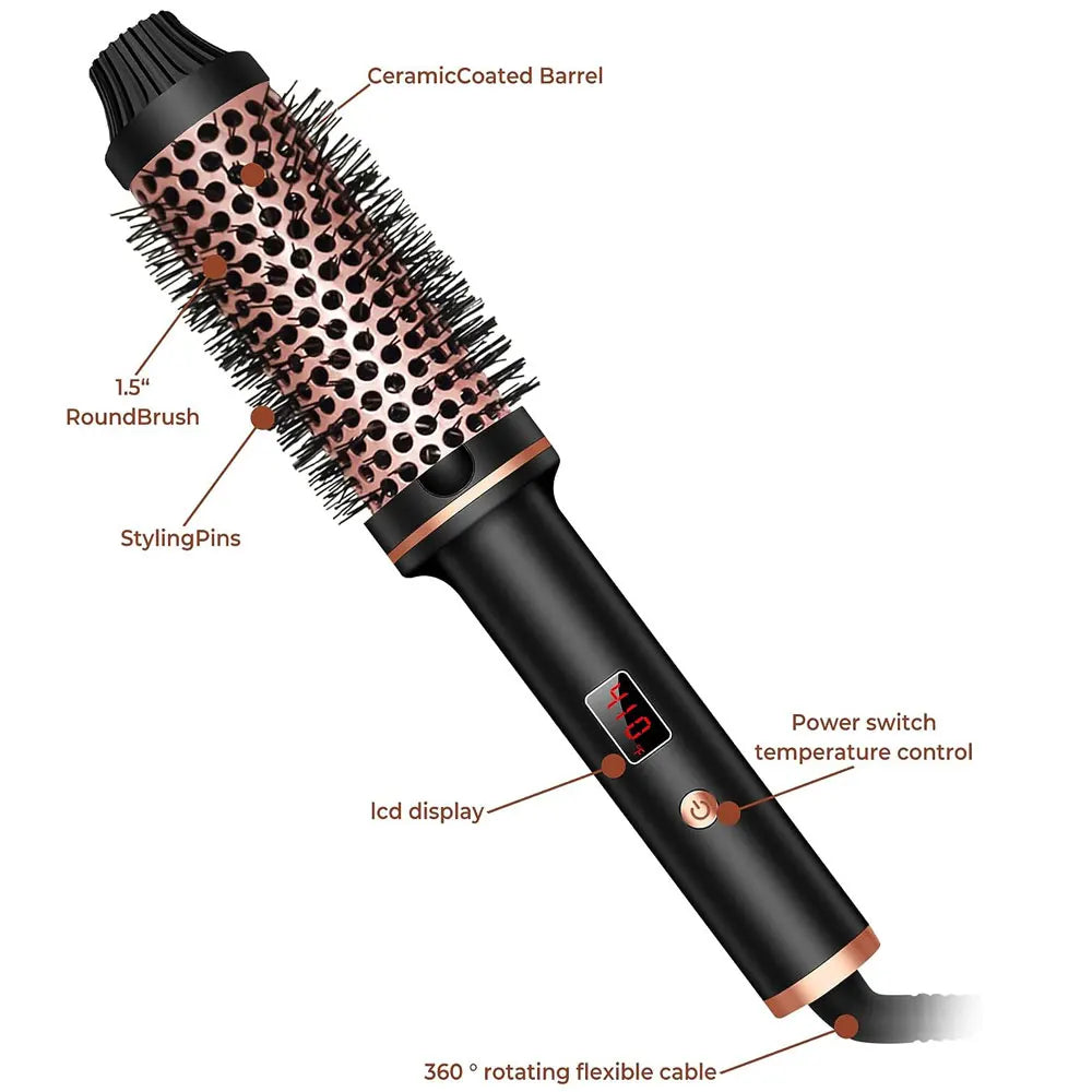 1.5 Inch Hair Curling Iron Brush Ceramic Thermal Brush Heated Round Brush Hair Electric Heating Brush Electric Hair Curler Comb