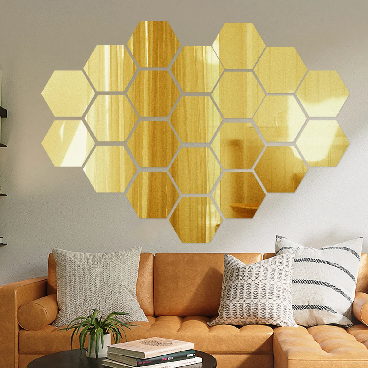 3D Hexagon Mirror Wall Stickers DIY Wall Mirrors Sticker Removable Self Adhesive Aesthetic Mosaic Tiles Decals Home Decoration